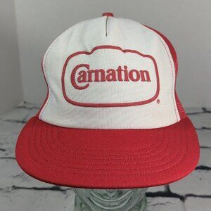 Carnation Vintage Snapback Trucker Red White  Hat‎ Adjustable Ball Cap